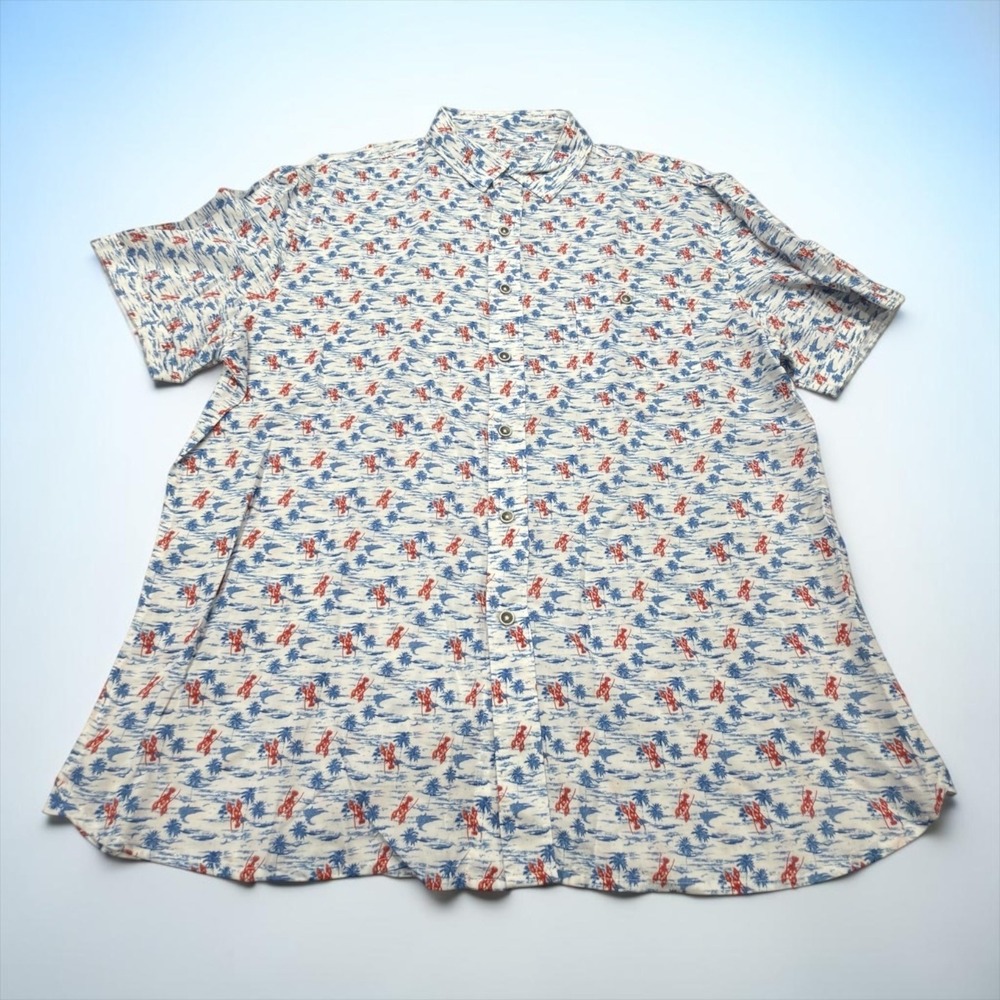 Age of Wisdom Button Down Mens XL White Lobster Palm Tree Tropical Modal Shirt